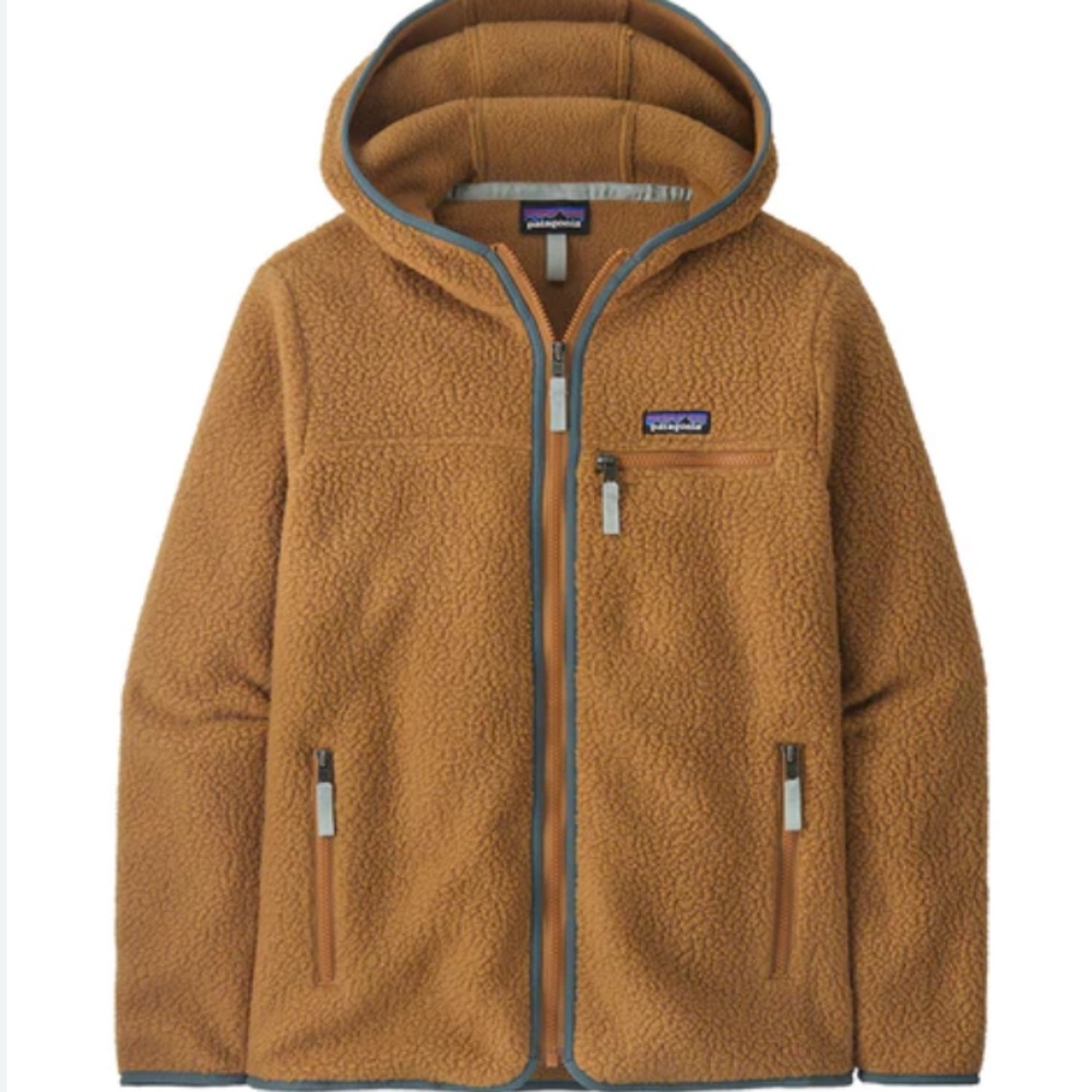 NWT- Retro Pile Fleece Hoody - Brown with nouveau green trim